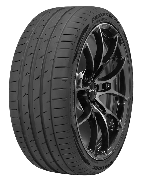 TOYO TIRES Proxes SP2 Black tire with a detailed rim on a white background